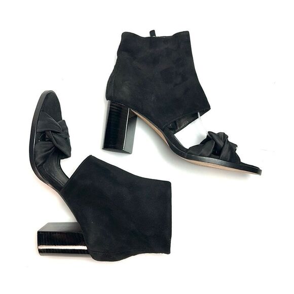 New Zero + Maria Cornejo Black Open Toe Bootie Black Suede Heels Shoes Italy 37 - Picture 4 of 14